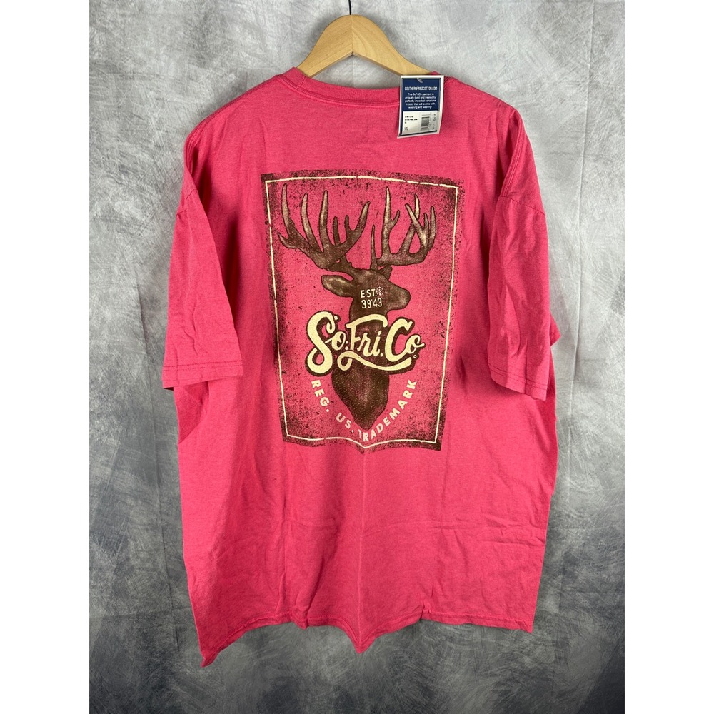 Southern Fried Cotton Mens XL Pink Buck Deer Graphic Pocket T-Shirt SFM11246 NWT